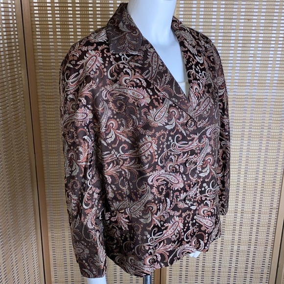 🔷Nine West Paisley Silk Blend Brocade Brown Blazer Short Size XL - Picture 3 of 8
